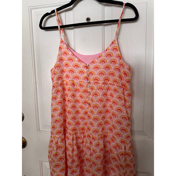J. Marie Dress Medium Printed Sleeveless Tiered Pink/Orange Boho Resort Beach - Picture 6 of 7